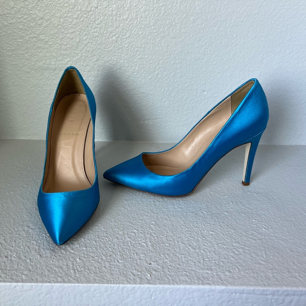 J. Crew Vibrant Blue Satin Heels - Picture 3 of 7